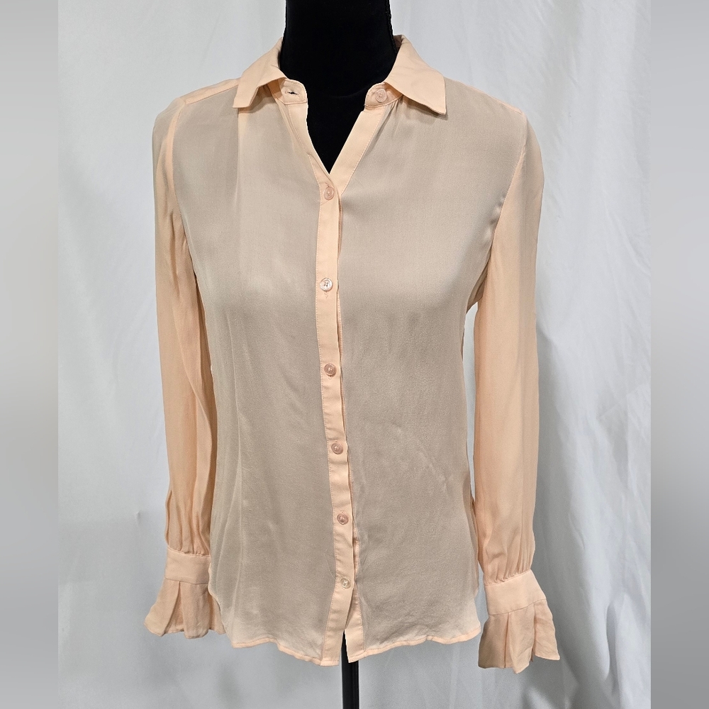 Marciano women‎ XS pink silk blouse flared long sleeve acadimia career preppy